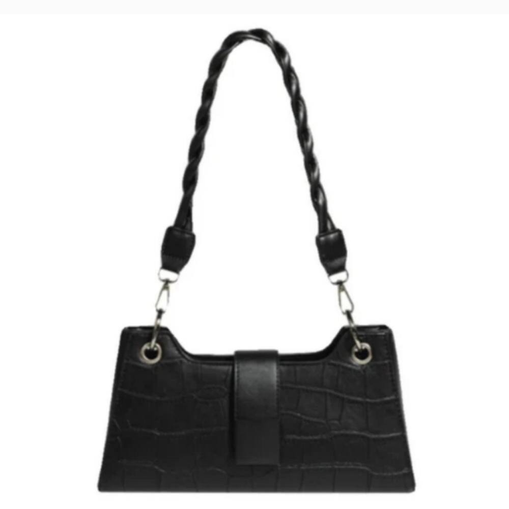 Elegant Black Croc-Embossed Shoulder Bag